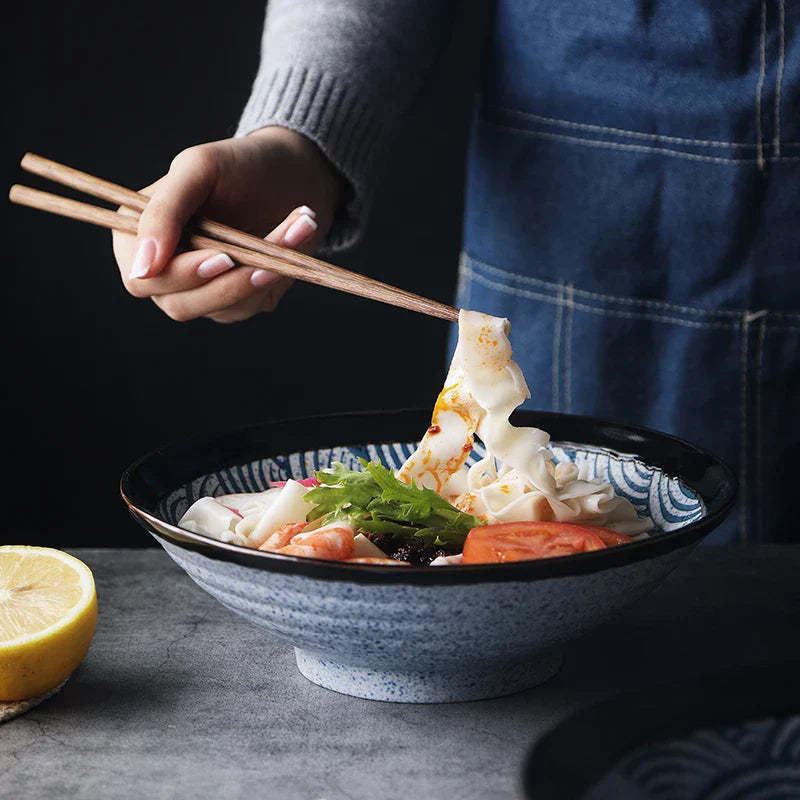 Axya Sea Wave Ceramic Noodle Bowl - Large Japanese Soup Ramen Bowl