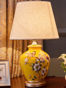 Axyaa Chinese Bird Flower Ceramic Table Lamp for Bedroom Living Room