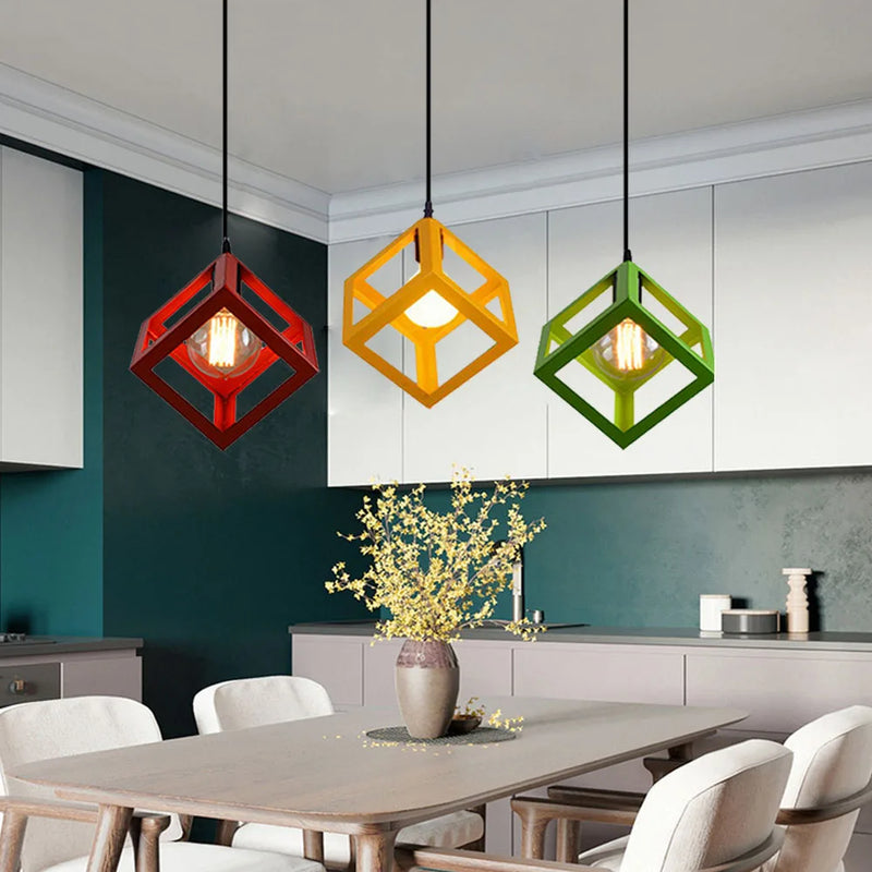 Axyaa Geometric Cube Pendant Lights - 3 in 1 Metal Ceiling Lighting