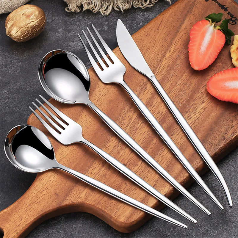 Axyaa Stainless Steel Cutlery Set: Forks, Knives, Spoons - Home Kitchen Dinnerware