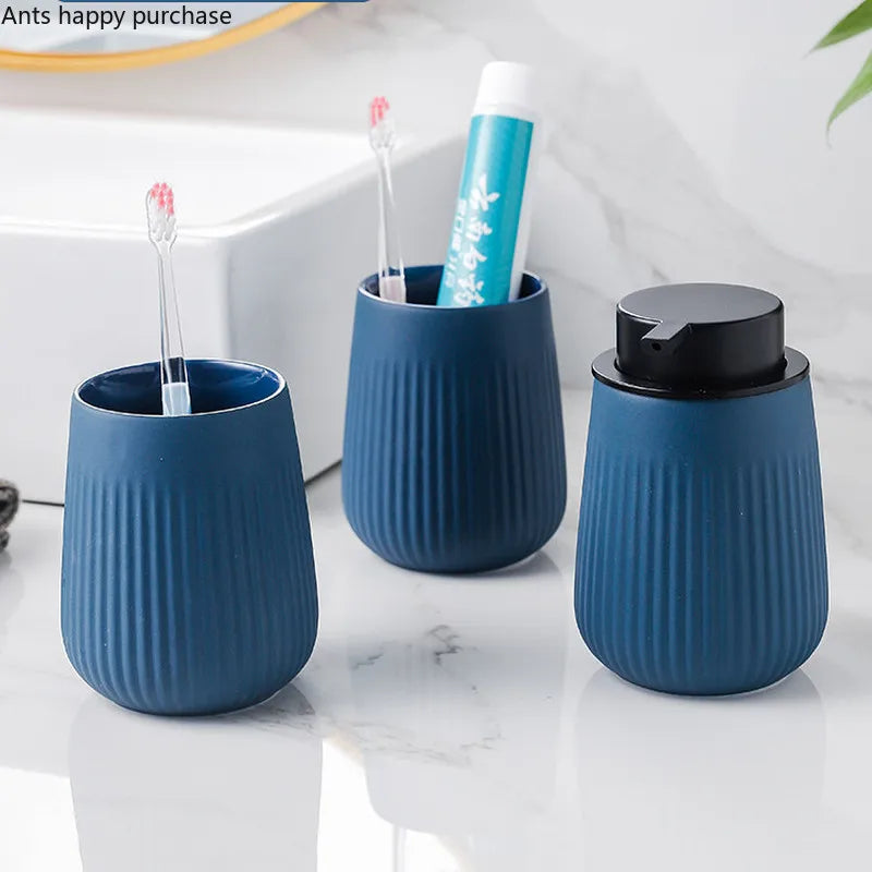 Axya Ceramic Bathroom Set: Mouth Cup, Lotion Bottle & Home Decor Accessories