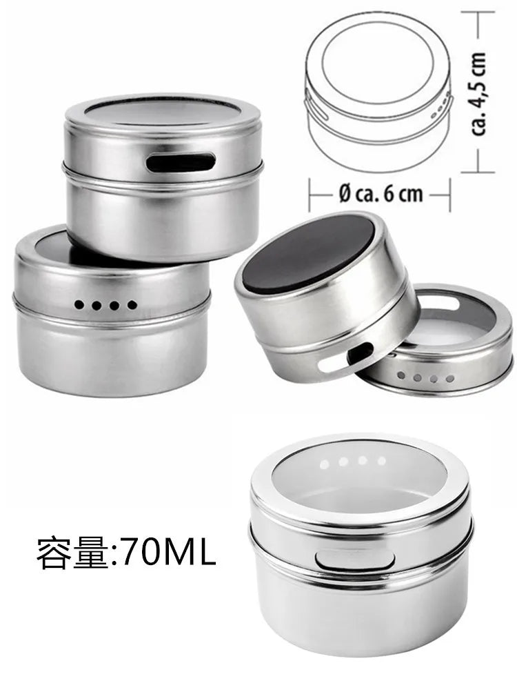Axya Stainless Steel Spice Jar Set with Wall-Mounted Storage and Stickers
