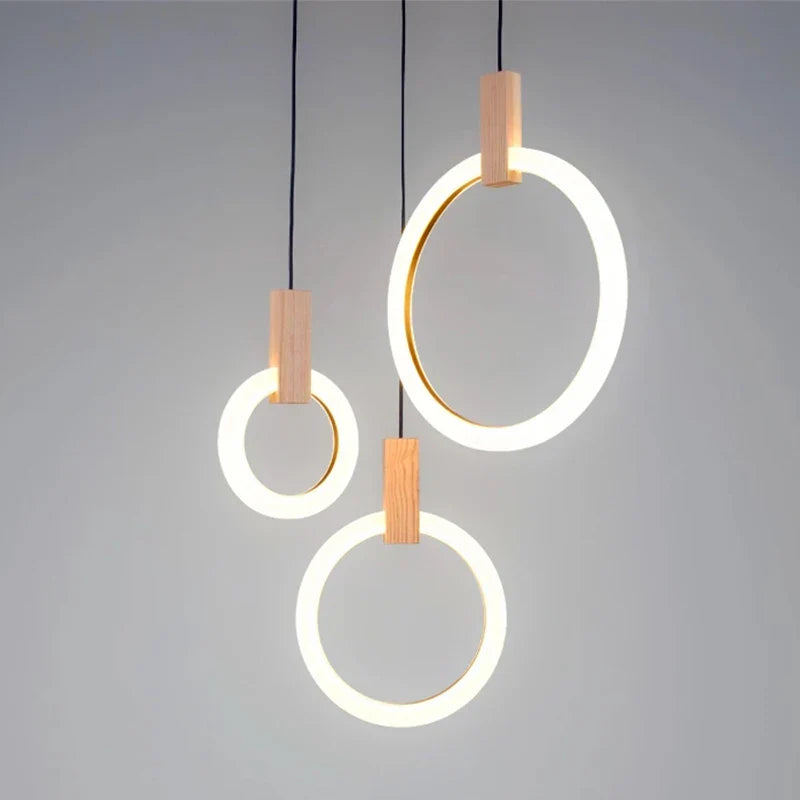 Axyaa Wooden Ring LED Chandelier for Dining Room and Staircase Lighting