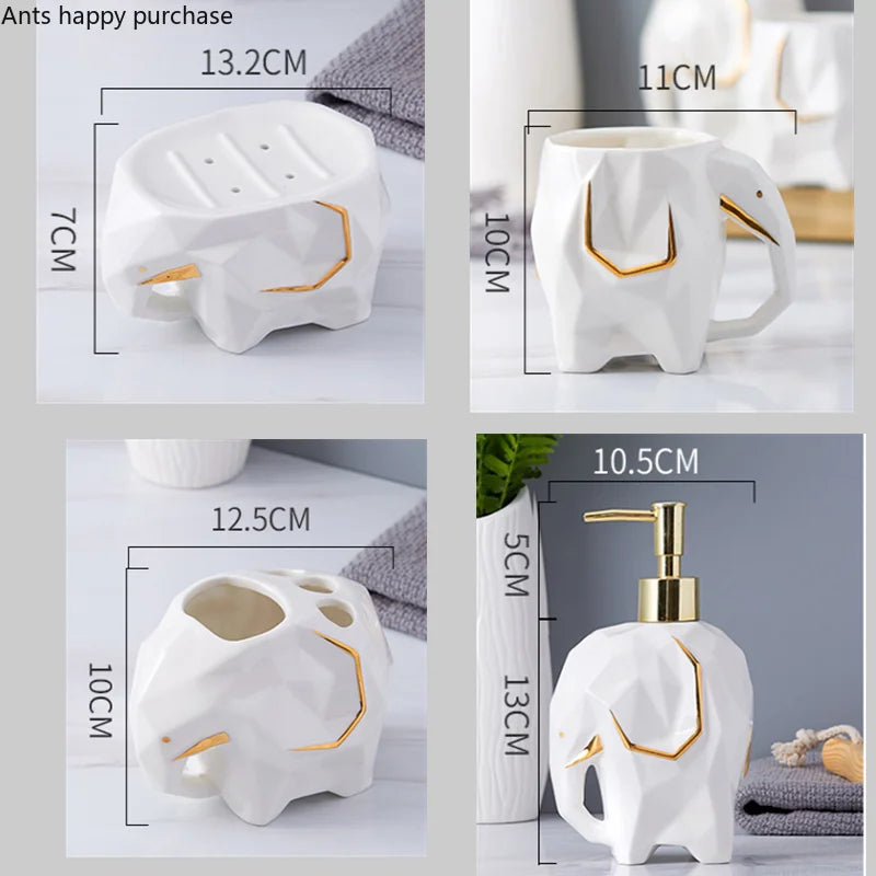 Axya Elephant Bathroom Set: Cup, Toothbrush Holder, Lotion Bottle, Soap Dish