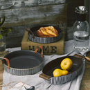 Axya Handmade Ceramic Bowl with Leather Handle Stripe Salad Plate
