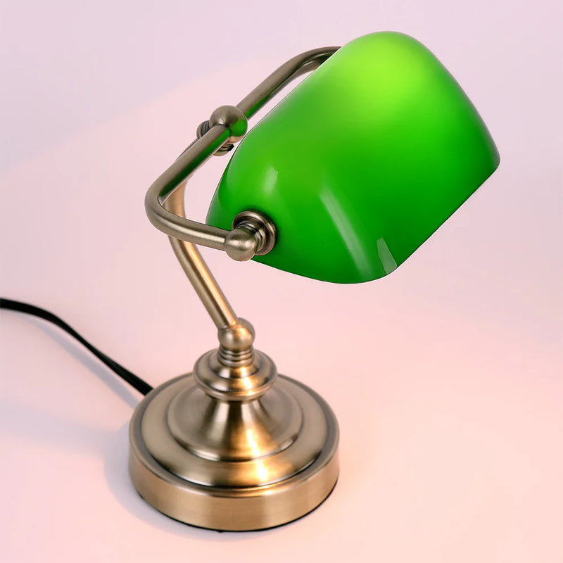 Axyaa Retro Green Glass Mini Table Lamp for Home and Office Settings