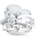 Axyaa 30-Piece Black Porcelain Ceramic Dinner Combi-Set with Dessert Soup Dinner Cup Saucer