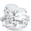 Axyaa 30-Piece Black Porcelain Ceramic Dinner Combi-Set with Dessert Soup Dinner Cup Saucer