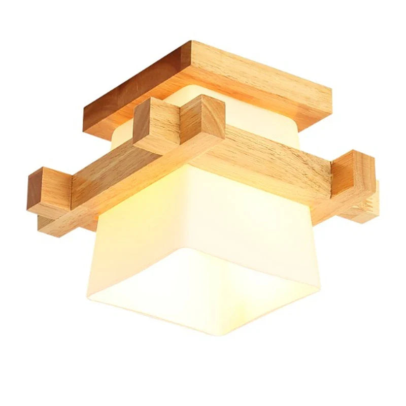 Axyaa Wooden Glass Ceiling Light with E27 LED for Hallways and Balcony