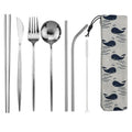 Axyaa Blue Cutlery Set Stainless Steel Knife Fork Spoon Chopsticks Straw Silverware