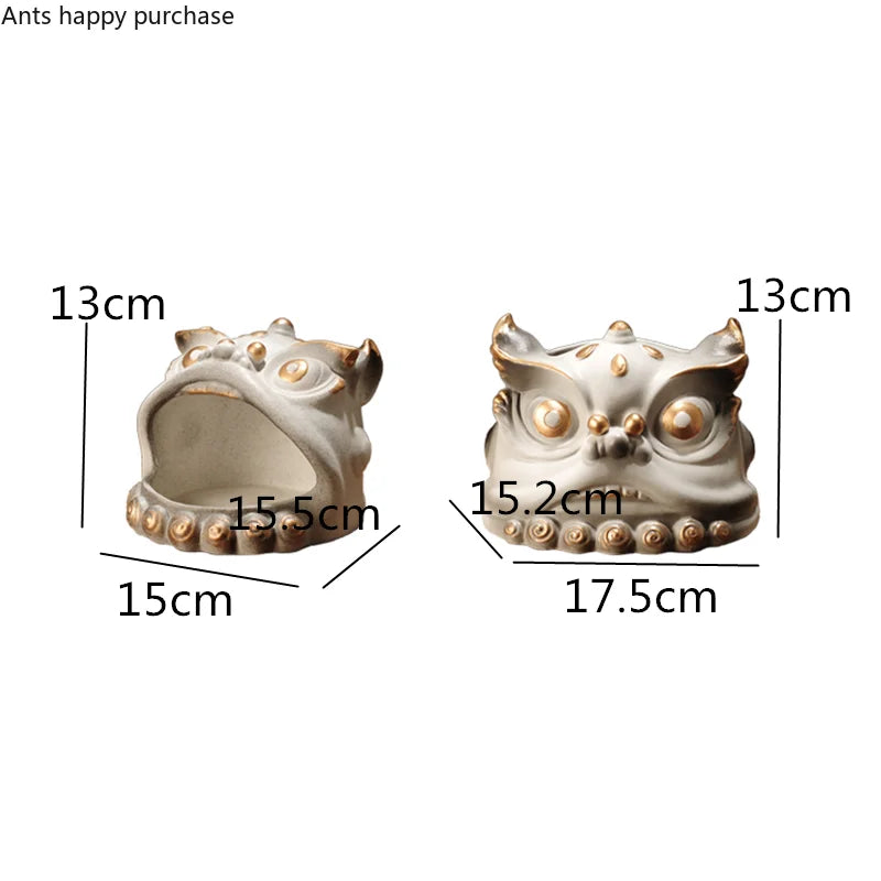 Axya Lion Dance Ceramic Tissue Box & Desktop Organizer Holder Snack Key Dish