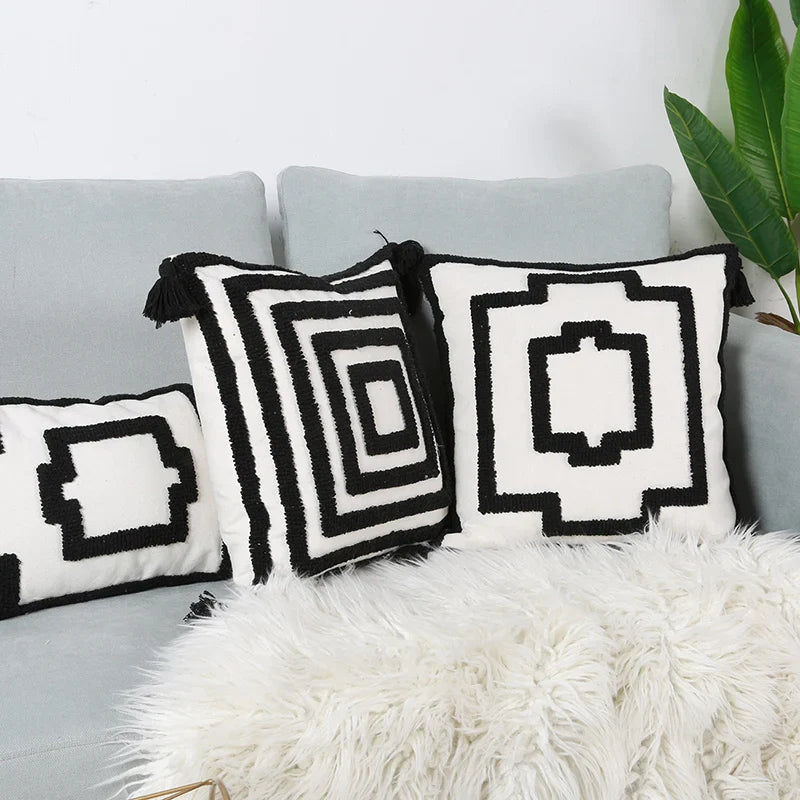 Axyaa Tufted Geometric Cushion Cover for Modern Home Decor