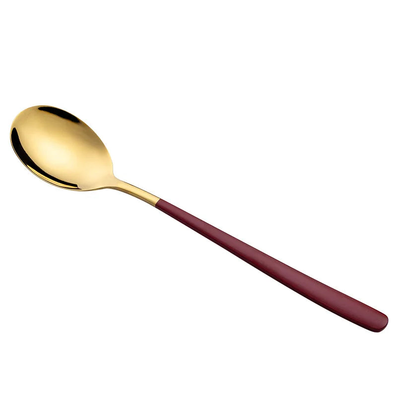 Axyaa Stainless Steel Golden Teaspoons with Long Handle - Kitchen Tableware