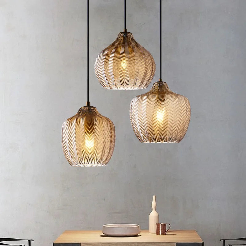 Axyaa Wheat Stripe Glass Hanging Light for Restaurant, Nordic Bedroom, Bar & Staircase
