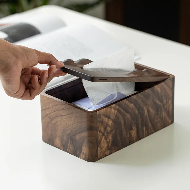 Axya Black Walnut Tissue Box Storage: Nordic Style Solid Wood, Japanese Living Room Organizer