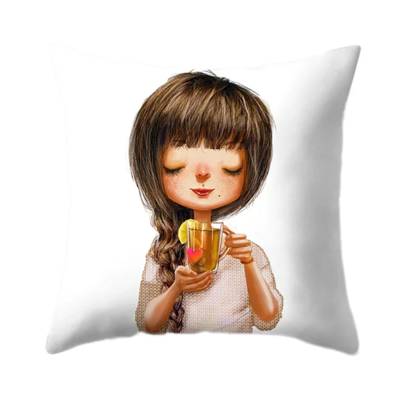Axyaa Yoga Girl Printed Polyester Cushion Cover for Home Decor 45x45CM