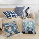 Axyaa Blue Floral Geometric Embroidery Pillow Cover 45x45cm for Cozy Living Room