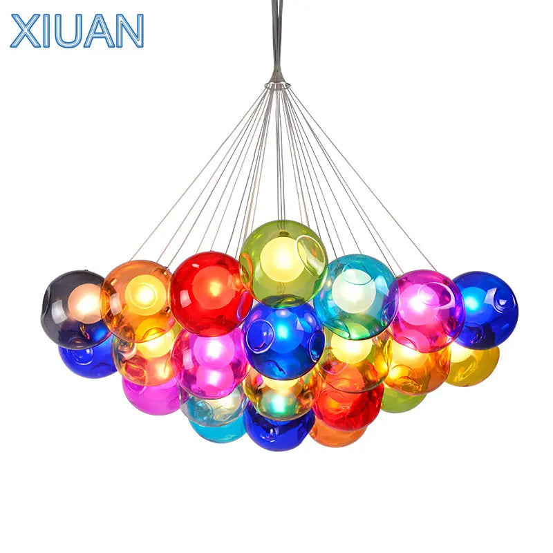 Axyaa Colorful Glass Chandelier with LED Sconces for Living Room and Kids Room