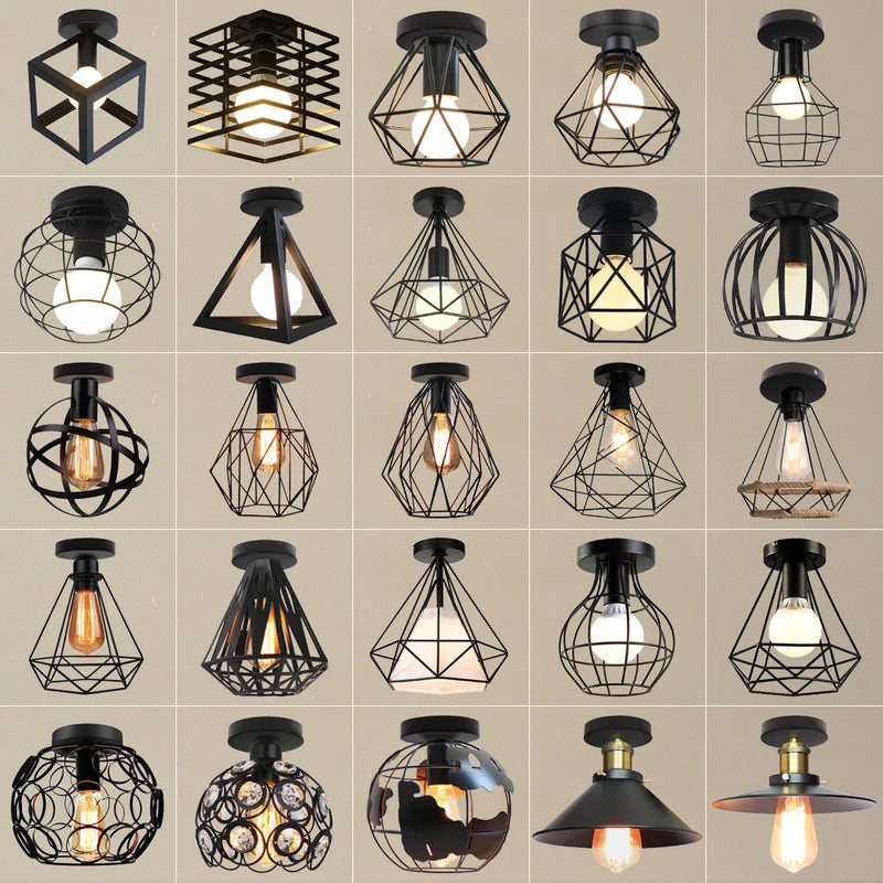 Axyaa Retro Iron Ceiling Lamp for Living Room, Modern Nordic Black Fixture
