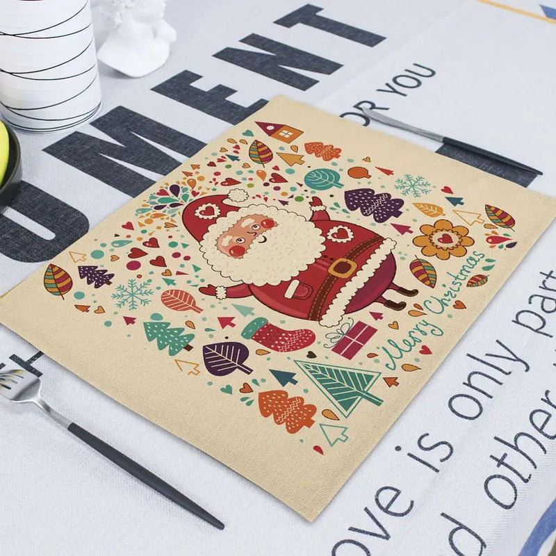 Axyaa Christmas Retro Fabric Napkins Set - Festive Table Decor for Home & Restaurant