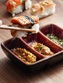 Axya Ceramic Japanese Sushi Sauce Dish Set with Three Grids and Rectangular Shape
