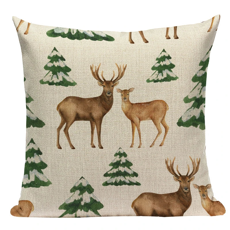 Axyaa Christmas Deer Snowman Cartoon Cushion Cover - Festive Decor Pillowcase
