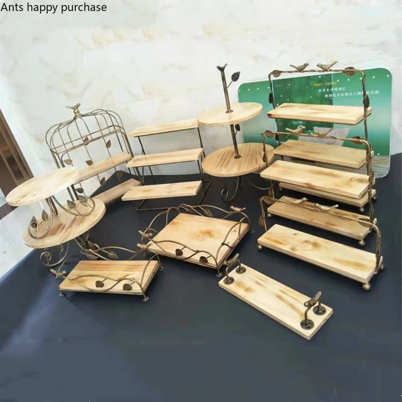 Axya Decorative Multi-layer Cake Stand with Wrought Iron and Wooden Display