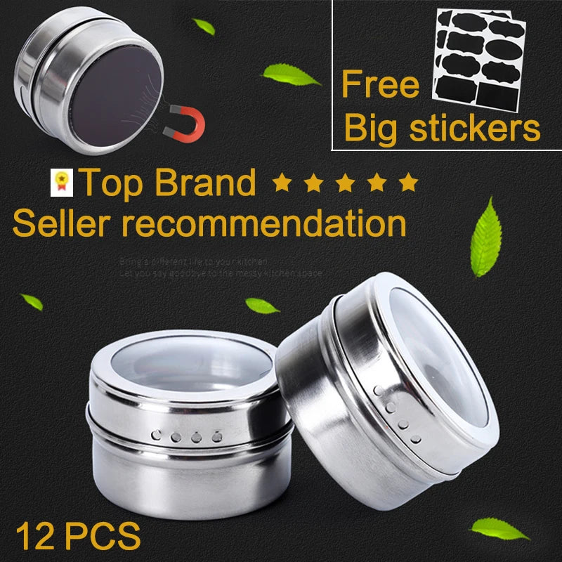 Axya Stainless Steel Spice Jars Set with Stickers