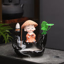 Axyaa Little Monk Ceramic Incense Burner with Mountain Water Flow Ornament