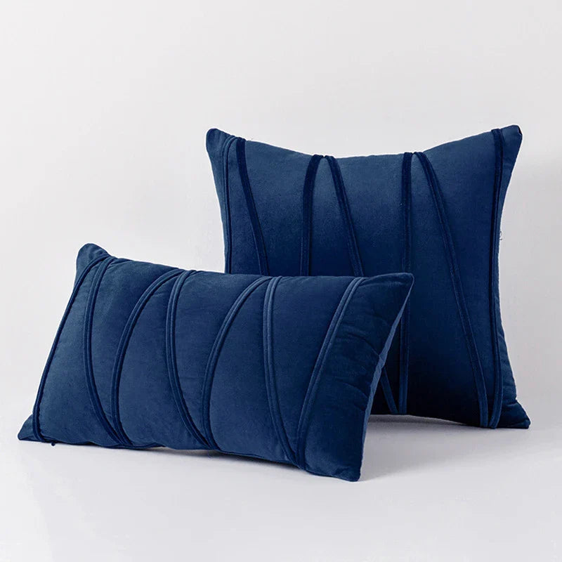 Blue Velvet Cushion Cover Set 18x18" - Axyaa Decorative Pillows for Living Room