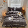 Axyaa Pink Lace Ruffle Bedding Set - Kids Duvet Cover, Bed Skirt, Sheet & Pillowcase