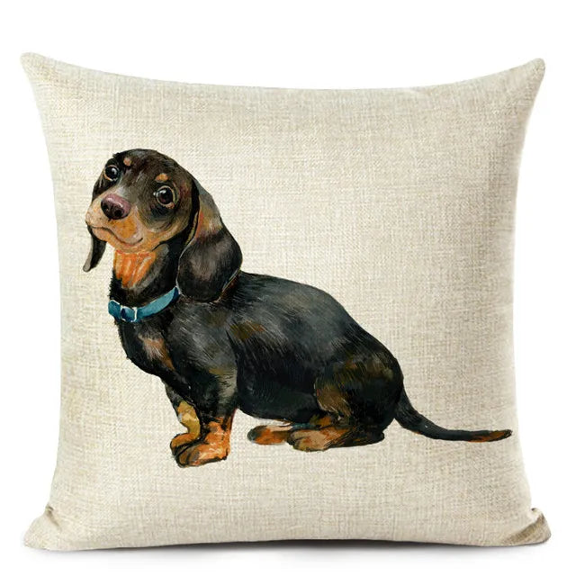 Colourful Bull Terrier & Dachshund 3D Cushion Cover for Home Sofa by Axyaa