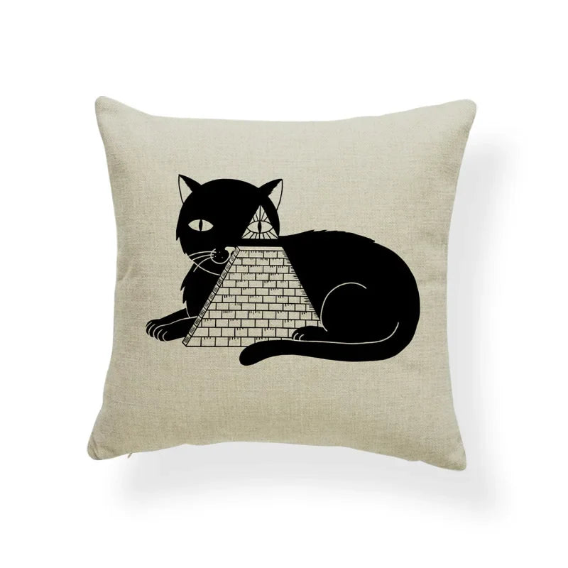Axyaa Tropical Cat Cushion Cover Moon Blue Cotton Linen Pillow Case