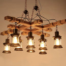 Axyaa 8-Light Vintage Wood Chandelier Glass Pendant Iron Lamp for Cafe Bar Loft