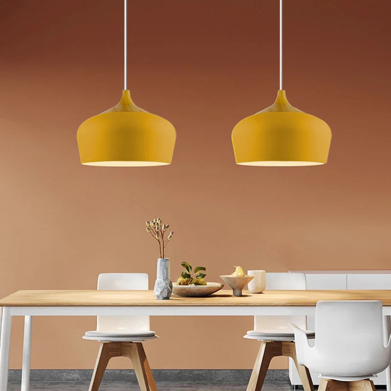 Axya Macaron Pendant Lights 30cm: Nordic Wood Aluminum Lamp for Home Decor & Restaurant