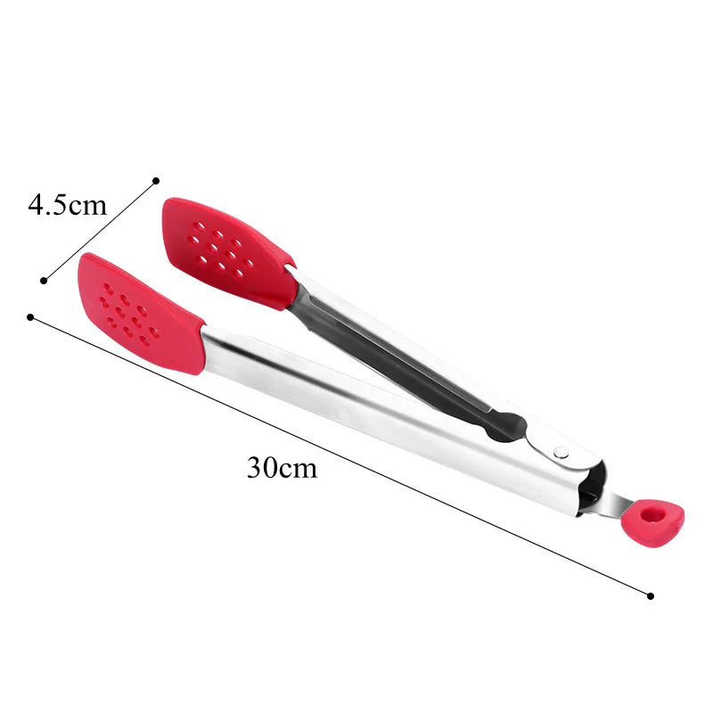 Axyaa Silicone Head Stainless Steel BBQ Grilling Tongs, Non-Stick Food Clamp