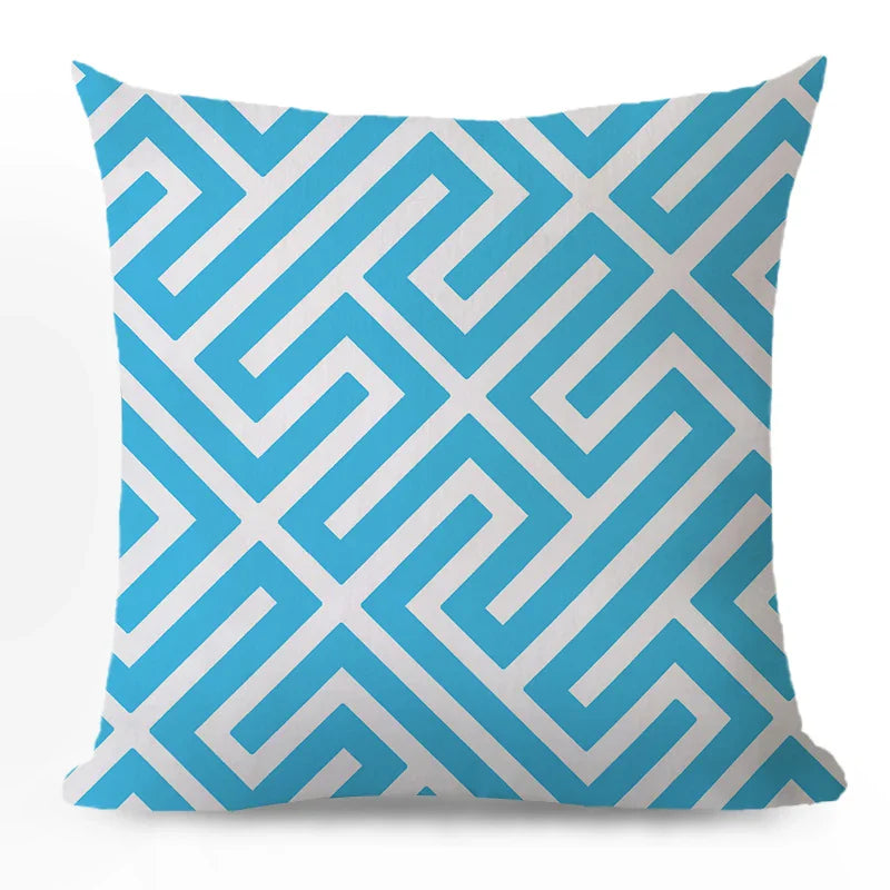Axyaa Blue Geometric Cotton Linen Pillow Cover for Luxury Home Decor