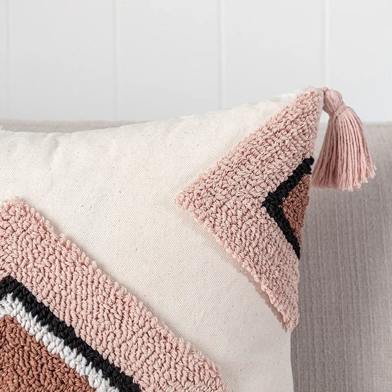 Axyaa Pink Rainbow Tufted Diamond Pillow Cover for Living Room Girls Room