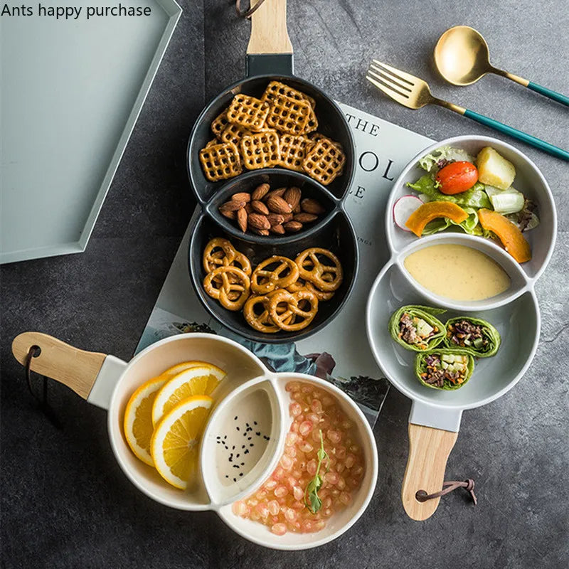 Axya Ceramic Grid Snack Tray Set - Kitchen & Restaurant Tableware, Fruit Decoration Tray