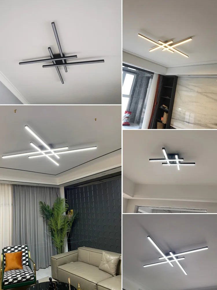 Axyaa Black Chandelier Square LED Ceiling Lamp - Nordic Minimalist Creative Strip Lights
