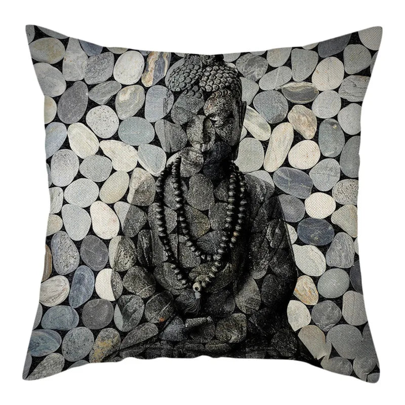 Buddha Pattern Throw Pillow Cover by Axyaa for Home, Car, Sofa Décor