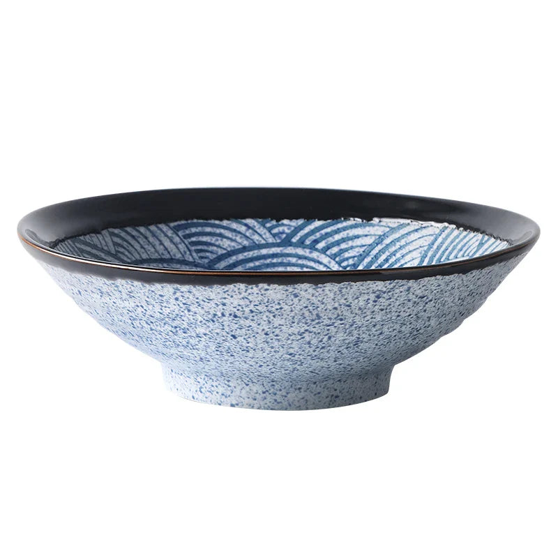 Axya Sea Wave Ceramic Noodle Bowl - Large Japanese Soup Ramen Bowl