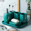 Axya Marble Gold Bathroom Set - Dispenser, Toothbrush Holder, Tumbler, Soap Dish
