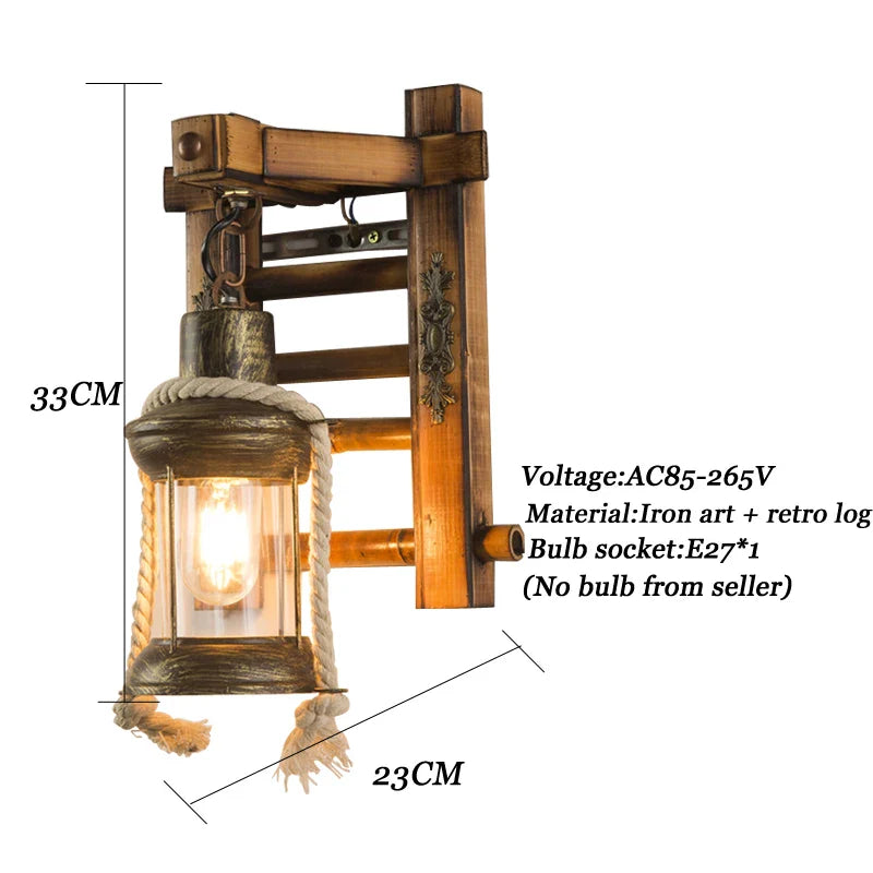 Axyaa Bamboo Wall Lamp: Retro Industrial Glass Sconce for Living Room, Bedroom & Stairway