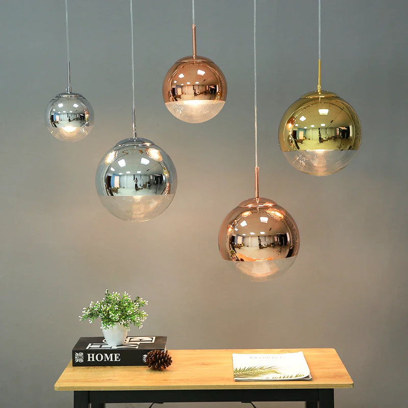 Axyaa Silver/Gold Glass Ball LED Pendant Lights for Kitchen Living Room Bedroom
