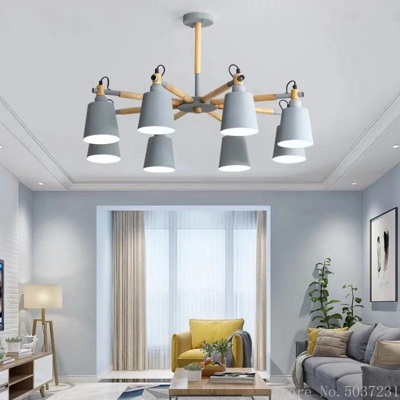 Axyaa Nordic Wood Chandelier: Modern Living Room Bedroom Pendant Light