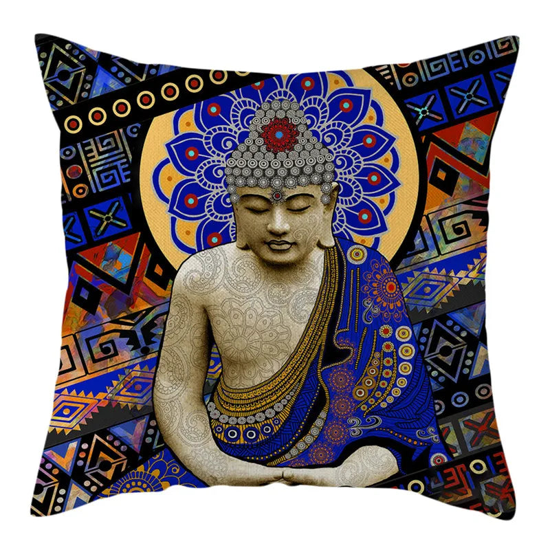 Buddha Pattern Throw Pillow Cover by Axyaa for Home, Car, Sofa Décor