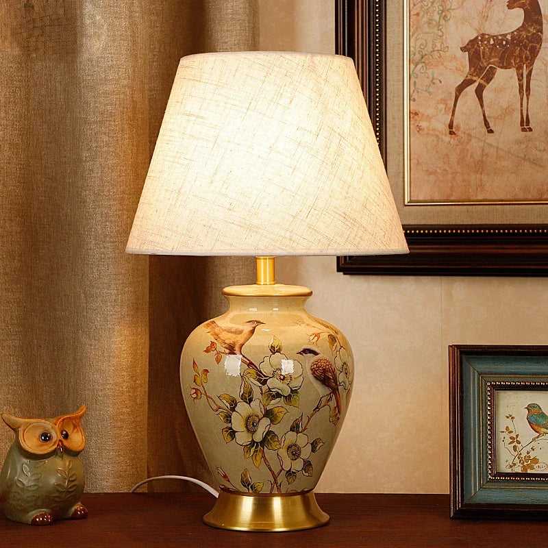 Axyaa Retro Bird & Flower Ceramic Table Lamp for Home Decor