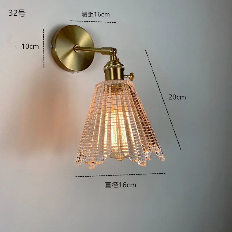 Axyaa Clear Glass LED Wall Sconce Switch Lamp for Bathroom Mirror Stairway, Nordic Copper Influence