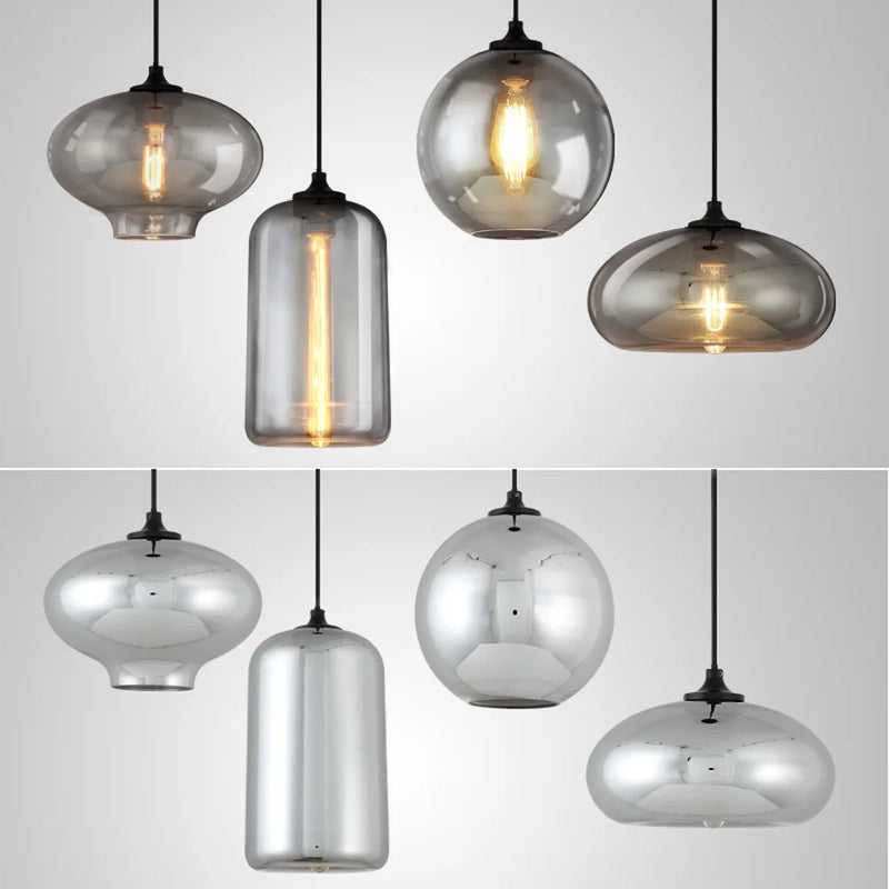 Axyaa Retro Gray Glass Industrial Pendant Light for Dining, Bar, and Stairs E27